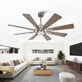 60 inch Large Ceiling Fans with Lights and Remote, Indoor/Outdoor Nickel Ceiling Fan, 8 Blades, Quiet DC Motor, Ceiling Fan 60 inch for Kitchen Living Room Garage, 3 CCT, 6 Speed, Timer