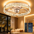 Crystal Ceiling Fans with Lights and Remote, 20'' Low Profile Ceiling Fan, 1-6 Wind Speeds, 3000-6500K Dimmable Flush Mount LED Fan Light, Modern Fandelier Ceiling Fans for Bedroom