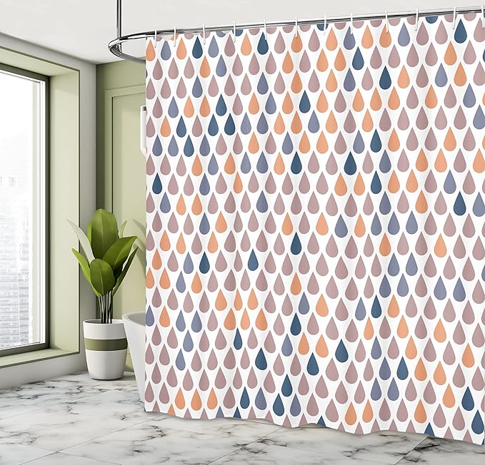 Ambesonne Nature Shower Curtain, Repeated Minimalist Rain Drops Splashes Tears of Earth Air Gravity Image Art, Cloth Fabric Bathroom Decor Set with Hooks, 69" W x 70" L, Dark Peach