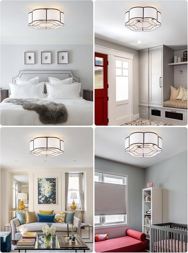 20" Farmhouse Ceiling Fan with Lights Flush Mount, Brown Enclosed Ceiling Fans with Lights Remote Control, Caged with 6 Speeds for Bedroom, Living Room, Nursery