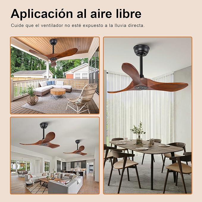 36 Inch Solid Wood Ceiling Fans without Lights, 6 Speeds,Reversible DC Motor, Noiseless, Black Ceiling Fan No Light, Modern Indoor Outdoor Ceiling Fan with Remote for Patio Living Room Bedroom