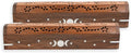 Incense Garden Pack of 2 Incense Stick Holder - Coffin Style - Wood Incense Stick Burner with Triple Moon Inlays (Natural) Handmade with Brass Inlays