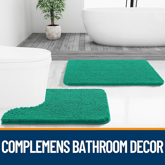 OLANLY Bathroom Rugs 36x24, Extra Soft Absorbent Chenille Bath Rugs, Rubber Backing Quick Dry, Machine Washable Bath Mats for Bathroom Floor, Tub and Shower, Home Decor Accessories, Emerald