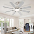 ZMISHIBO 52 inch Ceiling Fan with Light and Remote, 8 Blades Ceiling Fans with 20W LED Light, Quiet DC Motor, 6 Speeds, Stepless CCT & Dimmable, for Bedroom Living Room, Brushed Nickel