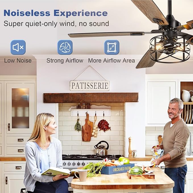 Depuley 52-Inch Ceiling Fans with Lights: Caged Ceiling Fans Dual Finish 5 Blades - Rustic Ceiling Fan with Remote Control for Farmhouse Living Room Outdoor Porch Noiseless (Black Walnut)