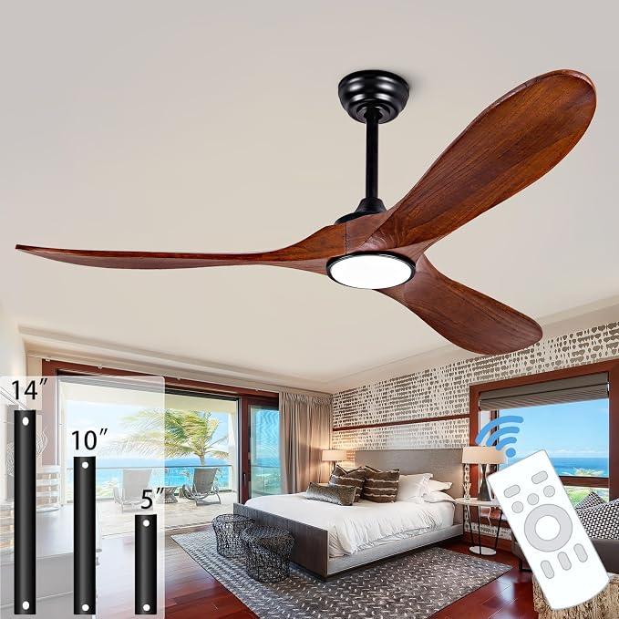 52-inch silent ceiling fan light with remote control, 3CCT, walnut finish. | 3CCT, mobile app, full memory function, for use in living rooms, dining rooms, bedrooms, offices, balconies, and outdoors.