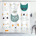 Ambesonne Cat Shower Curtain, Pets Moustache Bow Tie Hat Crown Fluffy and Fish Humor Faces Graphic, Cloth Fabric Bathroom Decor Set with Hooks, 69" W x 70" L, Teal Apricot