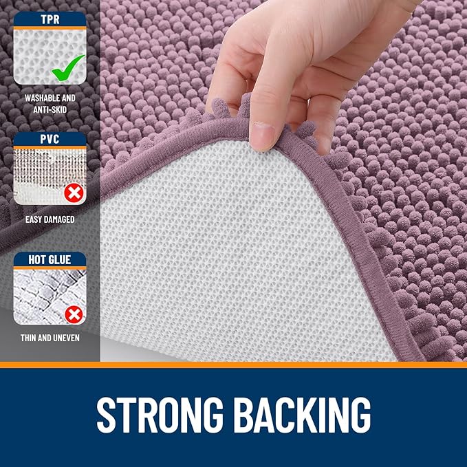 OLANLY Bathroom Rugs 35x24, Extra Soft Absorbent Chenille Bath Rugs, Rubber Backing Quick Dry, Machine Washable Bath Mats for Bathroom Floor, Tub and Shower, Home Decor Accessories, Deep Plum