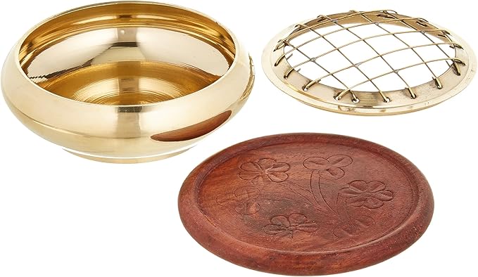 Screen Charcoal Incense Burner 3" Diameter with Wooden Coaster