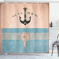 Ambesonne Nautical Shower Curtain, Vintage Marine Design for Ocean Lovers Anchor Compass and Stripes, Cloth Fabric Bathroom Decor Set with Hooks, 69" W x 84" L, Champagne