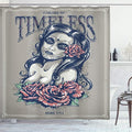 Ambesonne Skull Shower Curtain, Day of The Dead Woman Drawing Portrait Tattoos Roses Lady Sign Gothic Grunge Style Art Graphic, Cloth Fabric Bathroom Decor Set with Hooks, 69" W x 75" L, Night Blue