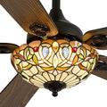 52" Tiffany Style Ceiling Fans with Lights, Vintage Chandelier Ceiling Fan with Stained Glass Shade, Dimmable LED, 6 Speeds Reversible for Bedroom (Gem Art)