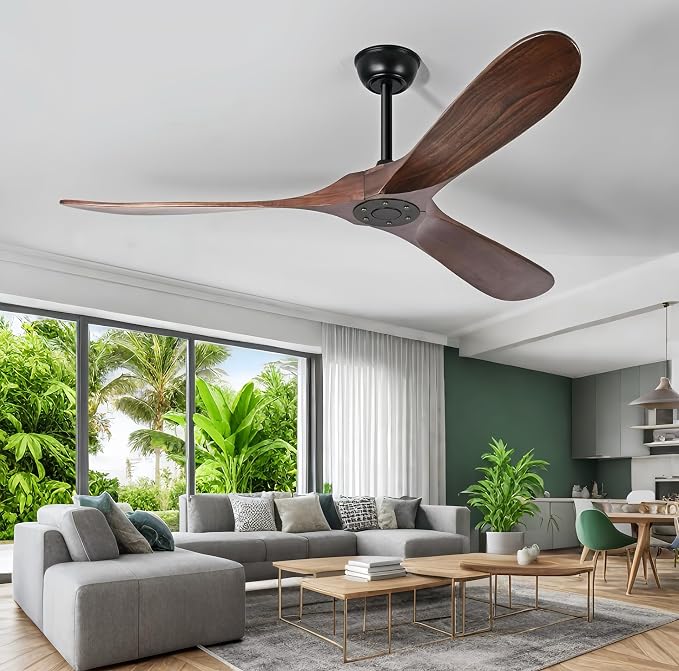 72 Inch Ceiling Fan No Light ，Wood Outdoor Ceiling Fans for Patios Living Room Garage Gazebo Mid Century Modern Exterior Extra Large Waterproof Ceiling Fan Without Light with Downrod (Walnut)