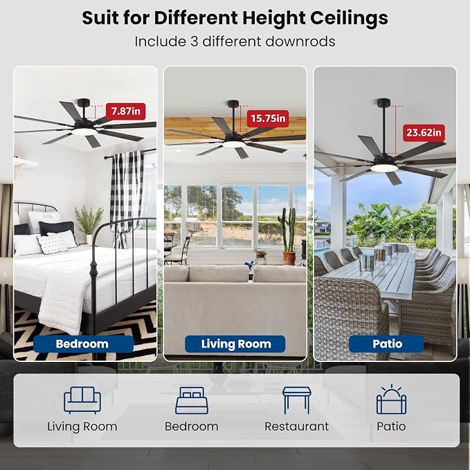 72 Inch Ceiling Fans with Lights and Remote, Dual Color 8 Blades, Bedroom Living Room Office Library Cafe Outdoor Industrial, 3CCT Dimmable, 6 Speed Reversible Quiet DC Motor, Brown/Wood Grain