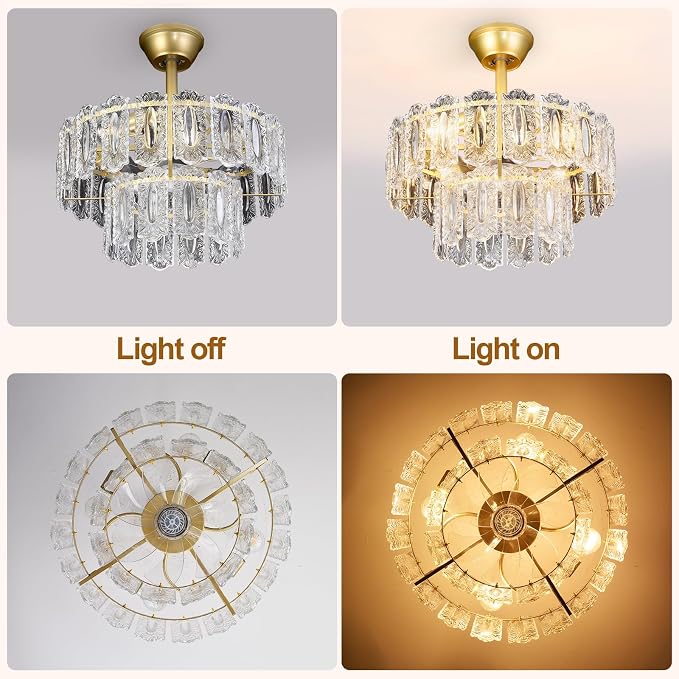 Depuley Bedroom Ceiling Fan with Lights: 20" Gold Chandelier Small Fan with Remote Control - Modern Crystal Fandelier for Girl's Bedroom Living Room Nursery (E26 Bulbs Not Included)