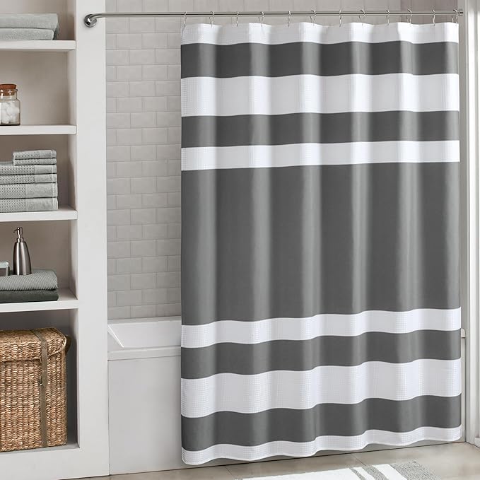 Madison Park Spa Waffle Shower Curtain Pieced Fabric Extra Long Premium Spa Quality Modern Shower Curtains for Bathroom, Tall 72x84, Charcoal