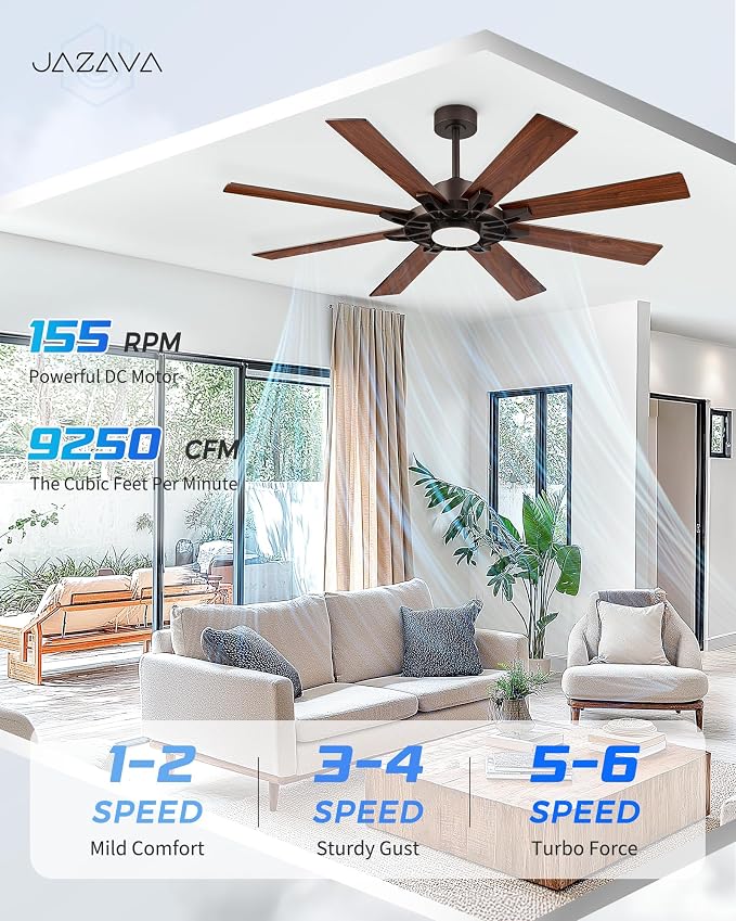 60 Inch Ceiling Fan with Light,Smart Indoor Outdoor Ceiling Fan with Alexa,Large Oil Rubbed Bronze Modern Ceiling Fan,Dual Finish 8 Blades,Quiet Fan for Living Room, ZCCF05ORB-60