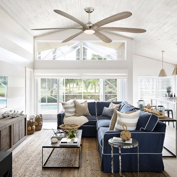 72 Inch Large Ceiling Fans with Lights and Remote - Unique Modern Nickel Outdoor Ceiling Fan with LED Light for Living Room, Bedroom, Patios Covered, Reverse, Timer, Dimmable, 6 Blades
