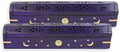 Incense Garden Pack of 2 Incense Stick Holder - Coffin Style - Wood Incense Stick Burner with Sun Moon Star Inlays Handmade with Brass Inlays (Purple)