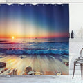 Ambesonne Nautical Decor Ocean Sunset Scenery Pictures Waves, Polyester Fabric Bathroom Shower Curtain Set with Hooks