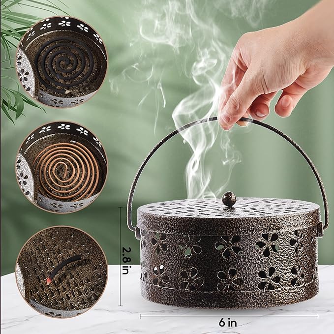 4 Pieces Mosquito Coil Holder Incense Coil Burner Indoor Outdoor Camping Use Portable Mosquito Repellent Coil Holder Incense Burner Holder (Bronze Blossom)