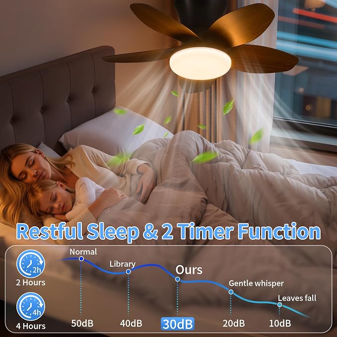 25" Small Ceiling Fans with Lights & Remote,Flush Mount Reversible 6 Speeds | 5 Blades, Adjustable Color Temperature, Dimmable, Timer, Low Noise for Bedroom, Kitchen, Study, Laundry Room, Brown