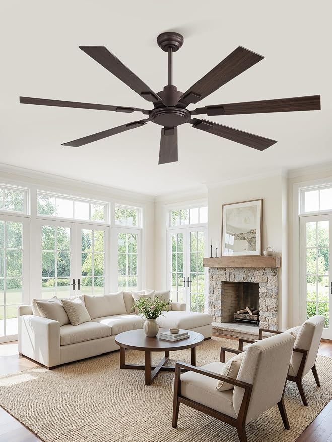 ZMISHIBO 60“ Ceiling Fans No Light with Remote, Bronze Farmhouse Ceiling Fan Without Light, Quiet Reversible DC Motor 6 Speeds, 7 Blades Indoor/Outdoor Ceiling Fan for Living Room Bedroom Patio Garage