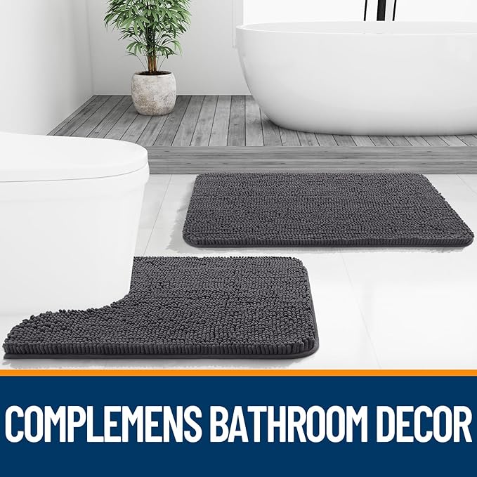 OLANLY Large Bathroom Rugs 45x27, Extra Soft Absorbent Chenille Bath Rugs, Rubber Backing Quick Dry, Machine Washable Bath Mats for Bathroom Floor, Tub and Shower, Home Decor Accessories, Dark Grey