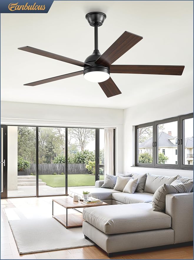 Fanbulous 48 Inch Ceiling Fan with Light and Remote, Black Ceiling Fans with Light, 5 Dual-Color Blades, Reversible Quiet DC Motor, 6 Speeds, 3CCT Adjustable LED for Bedroom Living Room Kitchen Patio