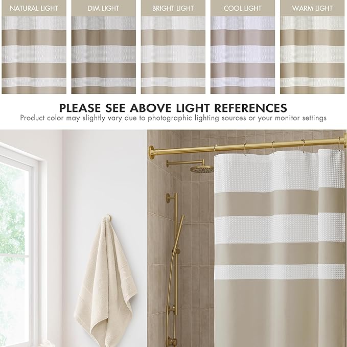 Madison Park Shower Curtain Spa Waffle Weave Stall Shower Curtain for Bathroom 3M Scotchgard Moisture Management, Spa Quality Modern Shower Curtains for Bathroom, Stall 36x72'' Taupe