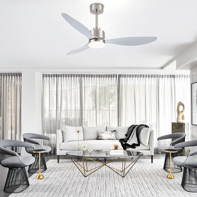 52" Ceiling Fans with Lights and Remote, Quiet DC Motor, 3 Reversible Blades, 6-Speed, Modern Industrial Brushed Nickel Ceiling Fan with 3-Color LED Light Fandelier for Bedroom Living Room