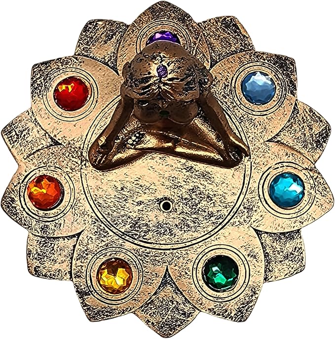 Fantasy Gifts Colored Chakra Stone Incense Burner–Multicolor 4x5 Inch Resin Holder for Meditation, Yoga, Aromatherapy&Spiritual Décor–Chakra Energy Crystal Design for Sticks&Cones, colorful Spiritual.
