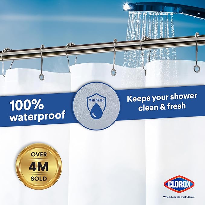 Clorox Shower Curtain Liner, Premium Medium-Weight Durable Waterproof 6g PEVA for Bathroom with Weighted Magnets, Extra Long 72" x 84", Frosty 1 Pack