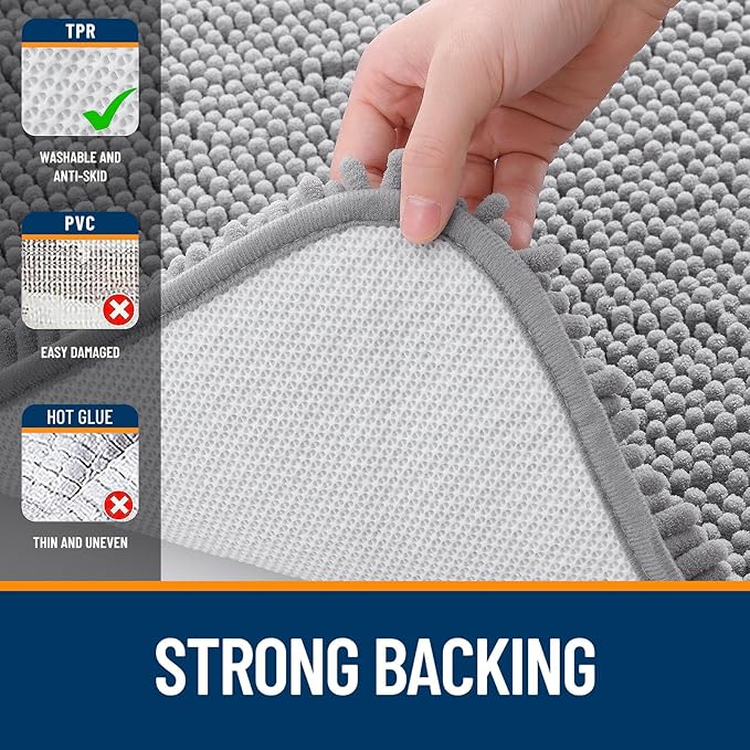 OLANLY Bathroom Rugs 30x18, Extra Soft Absorbent Chenille Bath Rugs, Rubber Backing Quick Dry, Machine Washable Bath Mats for Bathroom Floor, Tub and Shower, Home Decor Accessories, Grey
