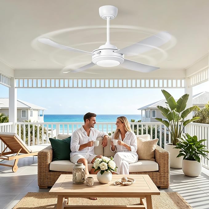 48" Ceiling Fans with Lights,Low Profile Ceiling Fan with Lights and Remote Control,Smart Ceiling Fan,Noiseless Reversible DC Motor,4 Blade White Ceiling Fans,Ceiling Fan for Indoor/Outdoor