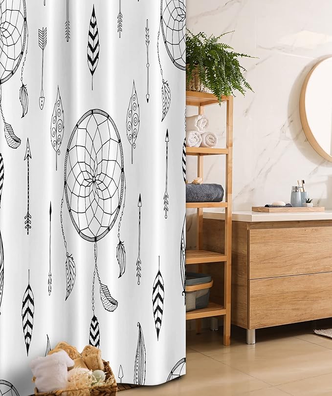 Ambesonne Arrow Stall Shower Curtain, Anthique Dreamcatchers Feathers and Arrows Design Western, Fabric Bathroom Decor Set with Hooks, 36" W x 72" L, White Charcoal Grey