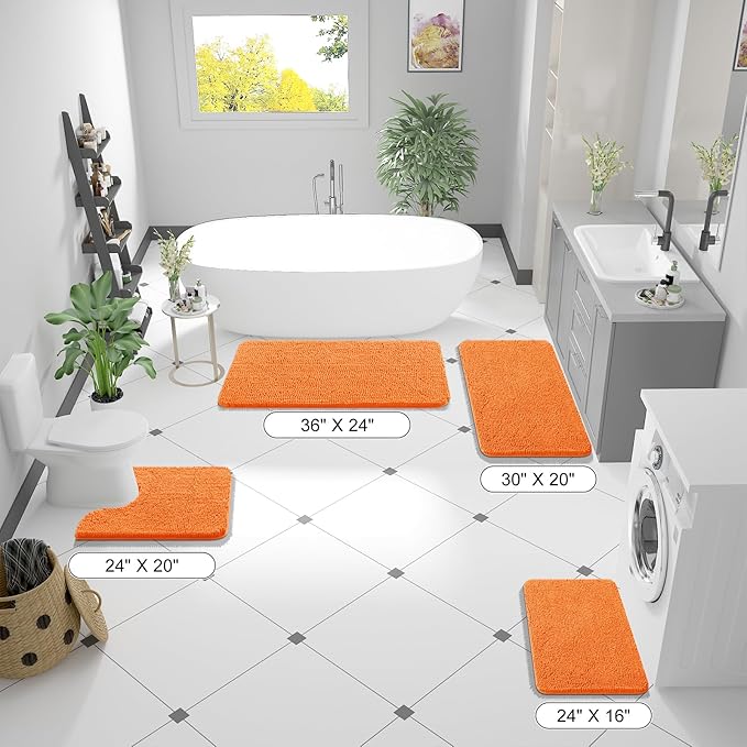 OLANLY Bathroom Runner Rugs 59x24, Extra Soft Absorbent Chenille Bath Rugs, Rubber Backing Quick Dry, Machine Washable Long Bath Mats for Bathroom Floor, Tub and Shower, Home Decor Accessories, Orange