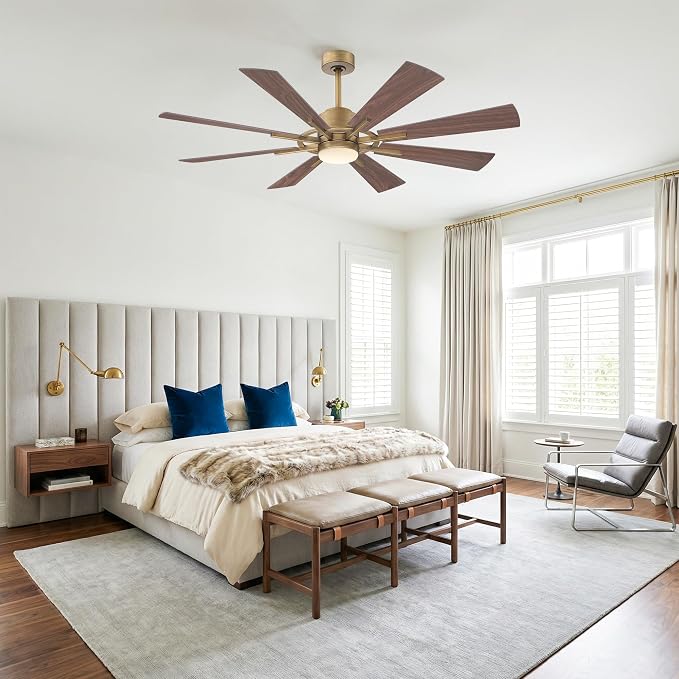 60 Inch Large Gold Ceiling Fan with Lights and Remote, Indoor Industrial Ceiling Fan for Living Room Commercial Garage, Modern High Big Ceiling Fan Quiet DC Motor, 3 CCT, Timer, 6-Speed