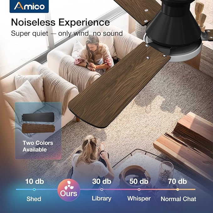 Amico 2 Pack Ceiling Fans with Lights, 42 inch Low Profile Ceiling fan with Light and Remote Control, Flush Mount, Reversible, 3CCT, Dimmable, Noiseless, Black Ceiling Fan for Bedroom, Indoor/Outdoor