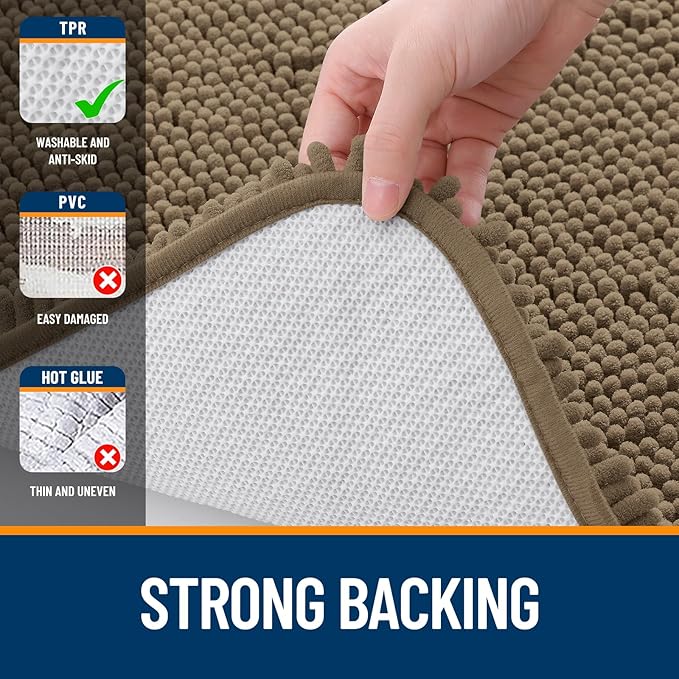 OLANLY Toilet Rugs U-Shaped 20x20, Extra Soft Absorbent Chenille Contour Bathroom Rugs for Toilet, Dry Quickly, Machine Washable, Non-Slip Bath Mat, Tan