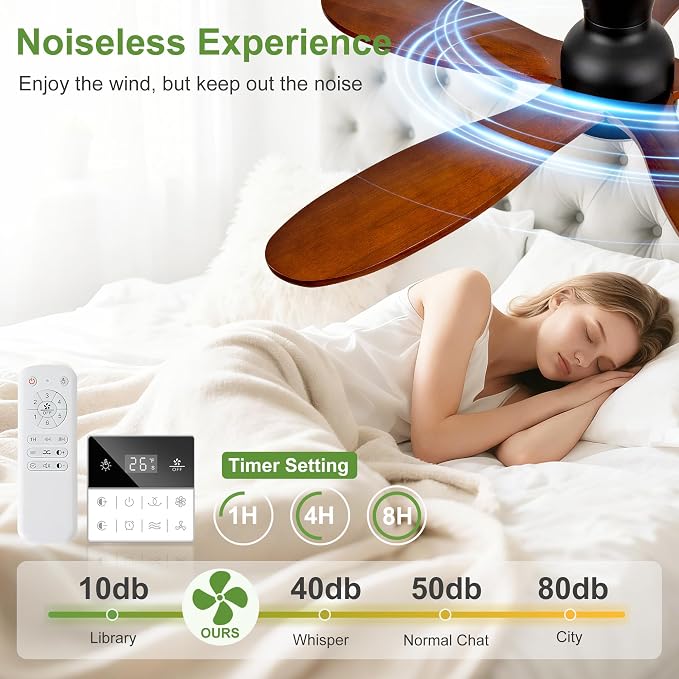 42 Inch Flush Mount ceiling fan with lights,Outdoor Ceiling Fans for Patios,Remote Control,Dimmable,Reversible,Wood Blades,Power-Off Memory,Quiet DC Motor,Modern Hugger Ceiling Fan for Bedroom