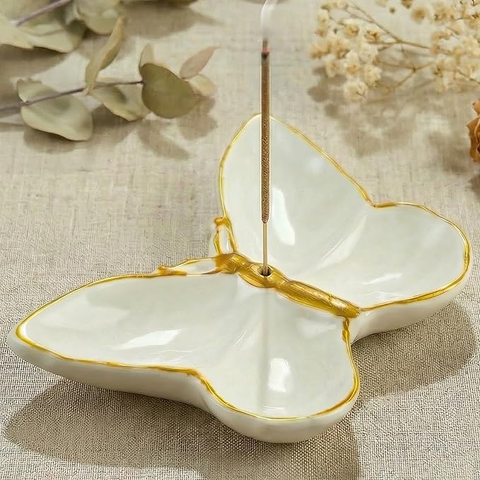 Butterfly Incense Holder for Sticks, Handmade Ceramic Incense Burner, Sage Stick Burner and Palo Santo Holder for Zen Yoga Spa Meditation Home Decor, Butterfly Spiritual Gifts for Women Mom