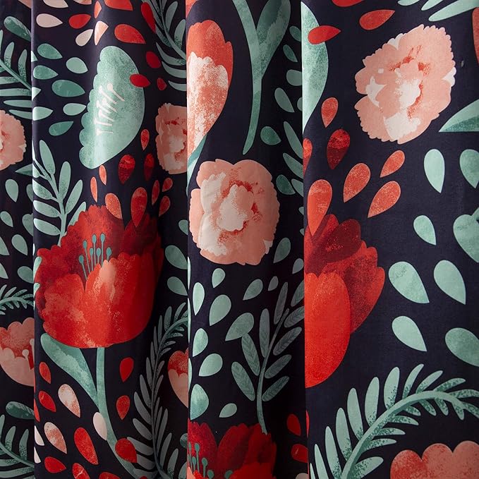 Lush Decor Poppy Garden Shower Curtain Single 72" W x 72" L Navy - Floral Shower Curtains for Bathroom - Colorful Bathroom Curtain - Cottage Core Decor