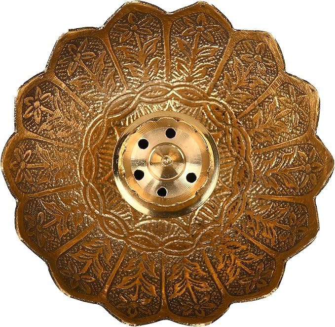 Brass Incense Holder Lotus Stick Incense Burner Cone Incense Holder Ash Catcher Agarbatti Stand Holder Artistic Lotus Flower Censer Plate Incense Tray New year Pooja Decorations (Golden)(3 Inches)