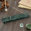 Marble Incense Holder Burner-Natural Stone Stick Incense Tray with Ash Catcher，20 Sticks & Brush - Elegant Decor for Meditation, Yoga, Home,Gift(Green)