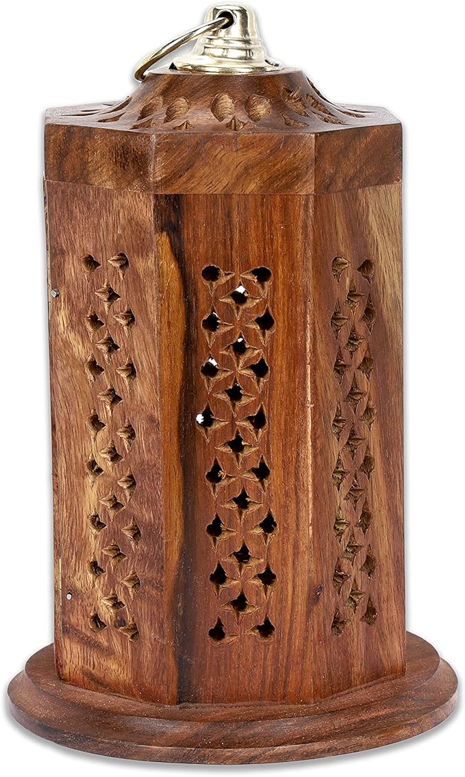 Bless-International Traditional-Handmade-Burner Wooden-Incense-Stick-Holder Ash-Catcher-Stand for-Aromatherapy-Meditation-Yoga (7 Inch Letter Box Wooden Charcoal/Cone)