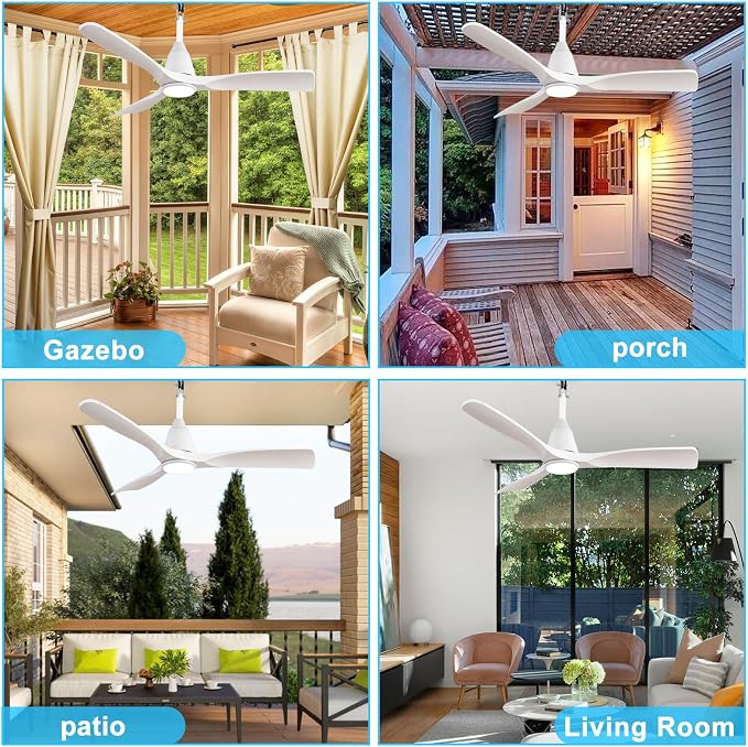 Depuley Outdoor Ceiling Fan with Lights: 42" White Gazebo Fans Outdoor Hanging with Remote APP Control - Plug in Waterproof Fans with Light for Patio Porch Reversible White Blades 3CCT 6 Speeds Timer