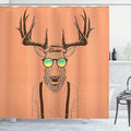 Ambesonne Antlers Shower Curtain, Illustration of Deer Dressed up Like Cool Hipster Fashion Creative Fun Animal, Cloth Fabric Bathroom Decor Set with Hooks, 69" W x 84" L, Dark Peach