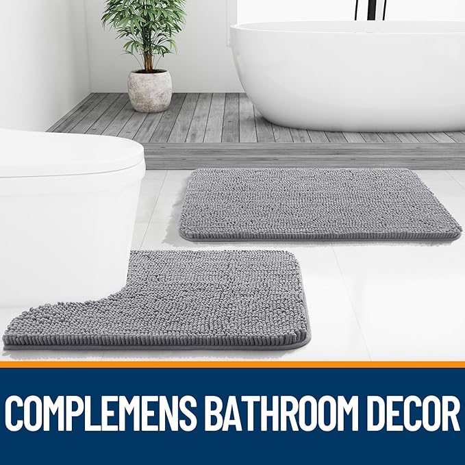 OLANLY Large Bathroom Rugs 40x32, Extra Soft Absorbent Chenille Bath Rugs, Rubber Backing Quick Dry, Machine Washable Bath Mats for Bathroom Floor, Tub and Shower, Home Decor Accessories, Grey