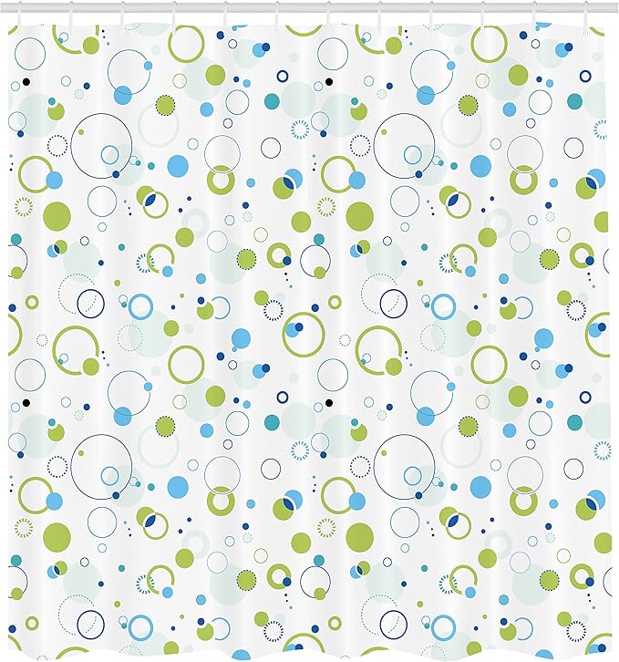 Ambesonne Abstract Shower Curtain, Blue and Green Bubble Like Circle and Dots Pattern Design Print, Cloth Fabric Bathroom Decor Set with Hooks, 69" W x 75" L, Pale Green Pale Blue
